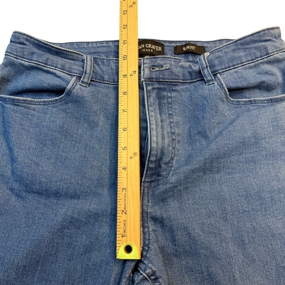 Susan Graver Capri Jeans 10P Slim Fit Ankle Cropped Eyelet Hem Blue Denim - Picture 9 of 14